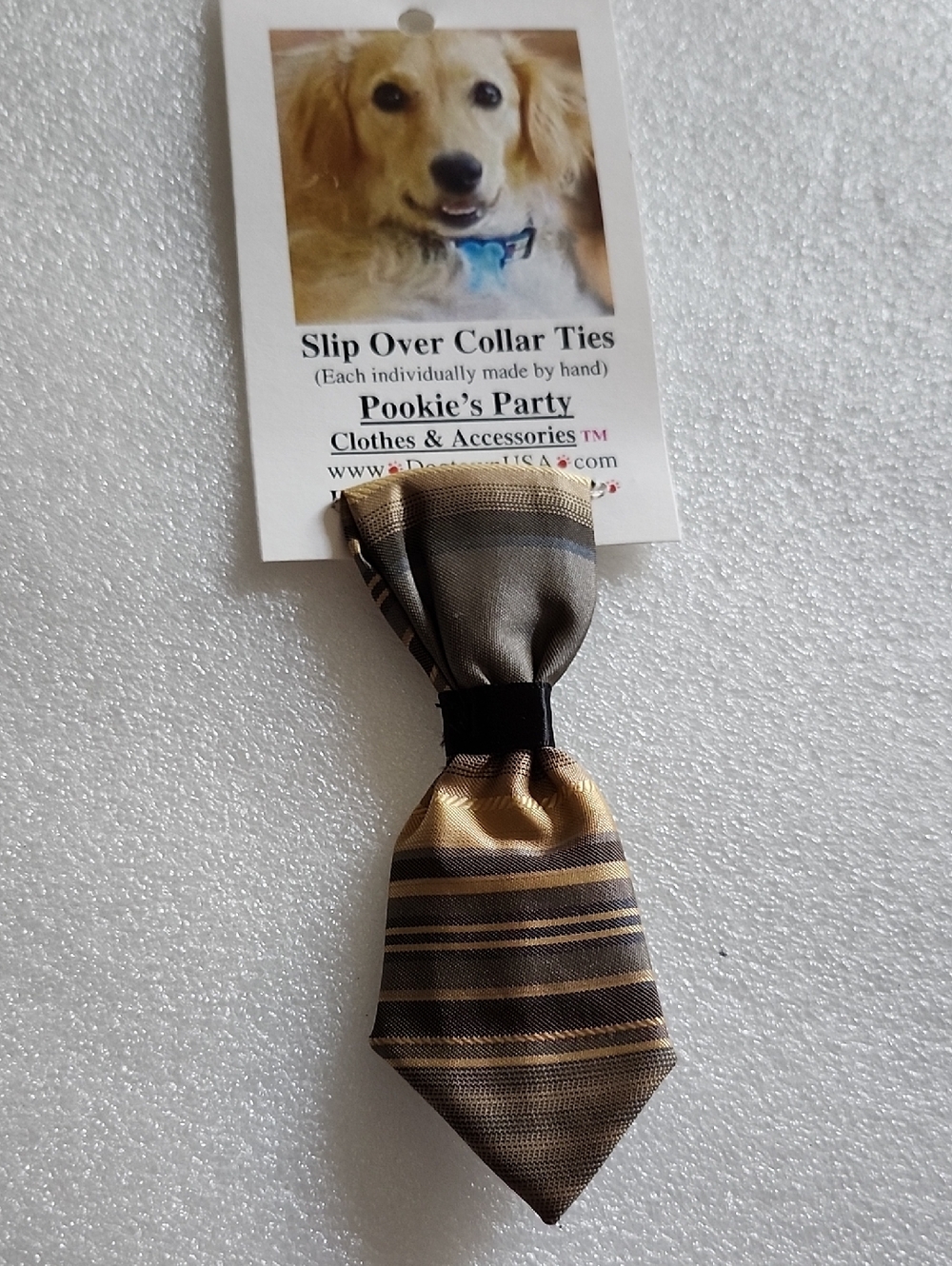 Hand Crafted Brown and Gold Slip-On Collar Tie